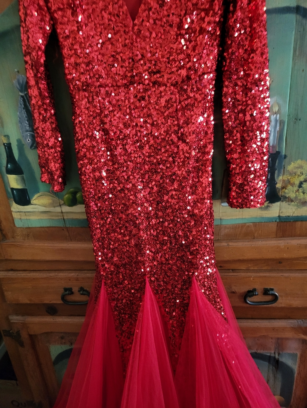 Faeriesty Red Sequin Mermaid Gown - Picture 4 of 9